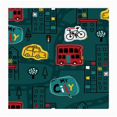 Seamless Pattern With Vehicles Building Road Medium Glasses Cloth (2 Sides)