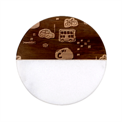 Seamless Pattern With Vehicles Building Road Classic Marble Wood Coaster (round) 