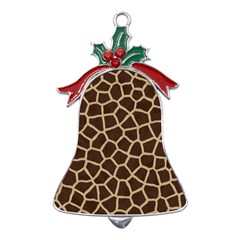 Giraffe Animal Print Skin Fur Metal Holly Leaf Bell Ornament