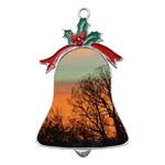 Twilight Sunset Sky Evening Clouds Metal Holly Leaf Bell Ornament Front