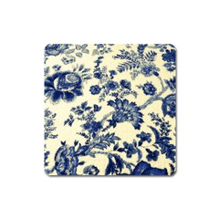 Vintage Blue Drawings On Fabric Square Magnet by Amaryn4rt