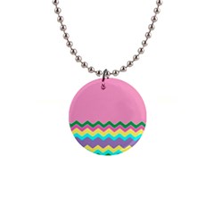 Easter Chevron Pattern Stripes 1  Button Necklace