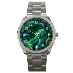 Tropical Green Leaves Background Sport Metal Watch by Amaryn4rt
