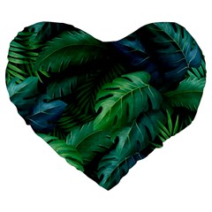 Tropical Green Leaves Background Large 19  Premium Flano Heart Shape Cushions by Amaryn4rt