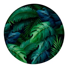 Tropical Green Leaves Background Round Glass Fridge Magnet (4 Pack) by Amaryn4rt