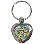 Comic Elements Colorful Seamless Pattern Key Chain (Heart) Front