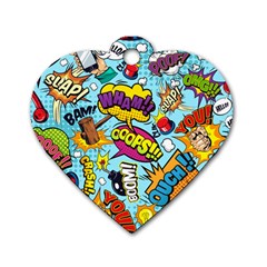 Comic Elements Colorful Seamless Pattern Dog Tag Heart (one Side) by Amaryn4rt