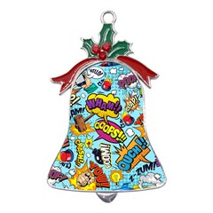 Comic Elements Colorful Seamless Pattern Metal Holly Leaf Bell Ornament