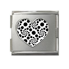 Dot Dots Round Black And White Mega Link Heart Italian Charm (18mm) by Amaryn4rt