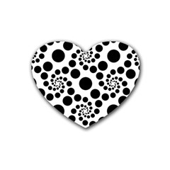 Dot Dots Round Black And White Rubber Coaster (heart) by Amaryn4rt