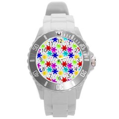 Snowflake Pattern Repeated Round Plastic Sport Watch (l) by Amaryn4rt