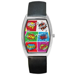 Pop Art Comic Vector Speech Cartoon Bubbles Popart Style With Humor Text Boom Bang Bubbling Expressi Barrel Style Metal Watch by Amaryn4rt