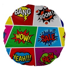 Pop Art Comic Vector Speech Cartoon Bubbles Popart Style With Humor Text Boom Bang Bubbling Expressi Large 18  Premium Round Cushions by Amaryn4rt