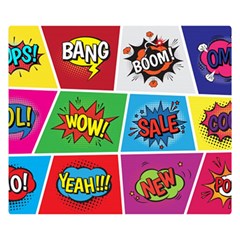 Pop Art Comic Vector Speech Cartoon Bubbles Popart Style With Humor Text Boom Bang Bubbling Expressi Premium Plush Fleece Blanket (small) by Amaryn4rt