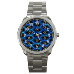 Blue Bee Hive Pattern- Sport Metal Watch by Amaryn4rt