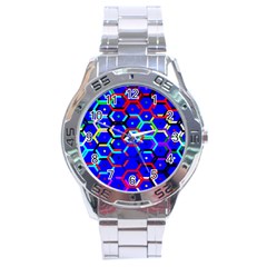 Blue Bee Hive Pattern Stainless Steel Analogue Watch by Amaryn4rt