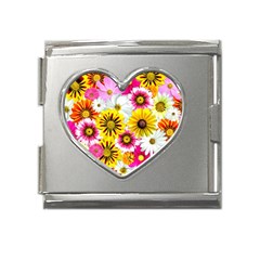 Flowers Blossom Bloom Nature Plant Mega Link Heart Italian Charm (18mm)