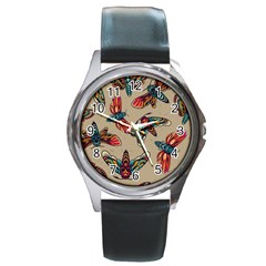 Tattoos Colorful Seamless Pattern Round Metal Watch by Amaryn4rt