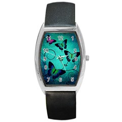 Texture Butterflies Background Barrel Style Metal Watch