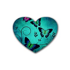 Texture Butterflies Background Rubber Coaster (heart) by Amaryn4rt