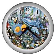 Colorful Aquatic Life Wall Mural Wall Clock (silver)