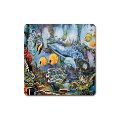 Colorful Aquatic Life Wall Mural Square Magnet by Simbadda