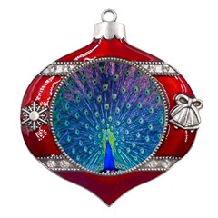 Amazing Peacock Metal Snowflake And Bell Red Ornament