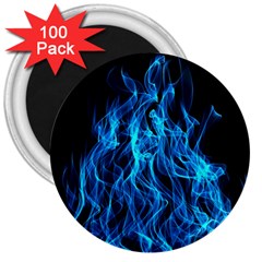 Digitally Created Blue Flames Of Fire 3  Magnets (100 Pack) by Simbadda