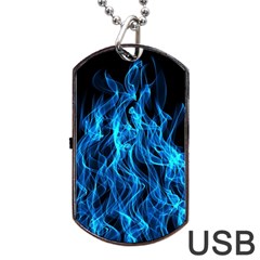 Digitally Created Blue Flames Of Fire Dog Tag Usb Flash (two Sides) by Simbadda