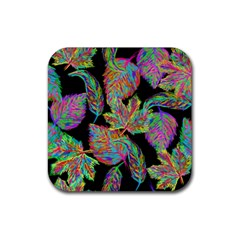 Autumn Pattern Dried Leaves Rubber Coaster (square) by Simbadda