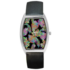 Autumn Pattern Dried Leaves Barrel Style Metal Watch by Simbadda