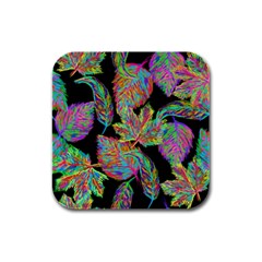 Autumn Pattern Dried Leaves Rubber Square Coaster (4 Pack)