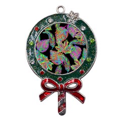 Autumn Pattern Dried Leaves Metal X mas Lollipop With Crystal Ornament