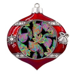 Autumn Pattern Dried Leaves Metal Snowflake And Bell Red Ornament