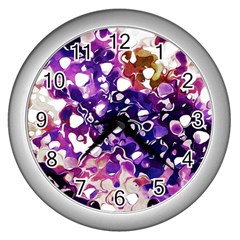 Paint Texture Purple Watercolor Wall Clock (silver)