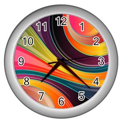 Abstract Colorful Background Wavy Wall Clock (silver)