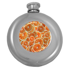 Oranges Background Texture Pattern Round Hip Flask (5 Oz)