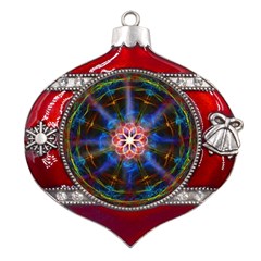 Mandala Pattern Kaleidoscope Metal Snowflake And Bell Red Ornament