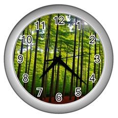 Green Forest Jungle Trees Nature Sunny Wall Clock (silver)