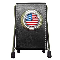 United Of America Usa Flag Pen Holder Desk Clock