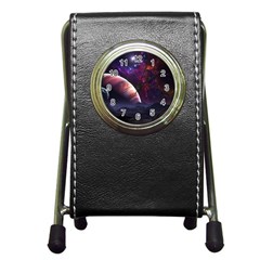 Clouds Fantasy Space Landscape Colorful Planet Pen Holder Desk Clock