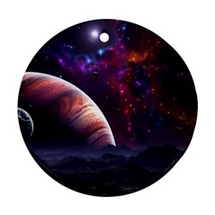 Clouds Fantasy Space Landscape Colorful Planet Round Ornament (two Sides)