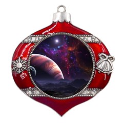 Clouds Fantasy Space Landscape Colorful Planet Metal Snowflake And Bell Red Ornament