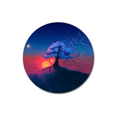 Dark Tree Sunset Landscape Art Magnet 3  (round)