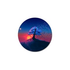 Dark Tree Sunset Landscape Art Golf Ball Marker