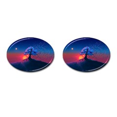 Dark Tree Sunset Landscape Art Cufflinks (oval)