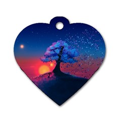 Dark Tree Sunset Landscape Art Dog Tag Heart (two Sides) by Ravend