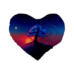 Dark Tree Sunset Landscape Art Standard 16  Premium Flano Heart Shape Cushions by Ravend