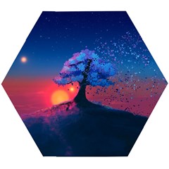 Dark Tree Sunset Landscape Art Wooden Puzzle Hexagon