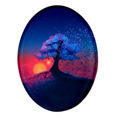 Dark Tree Sunset Landscape Art Oval Glass Fridge Magnet (4 Pack)